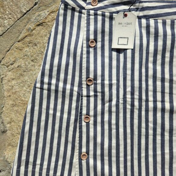 Mo:Vint Button Up Wrap Skirt White Blue Striped size Small Anthropologie 054 - Picture 3 of 6
